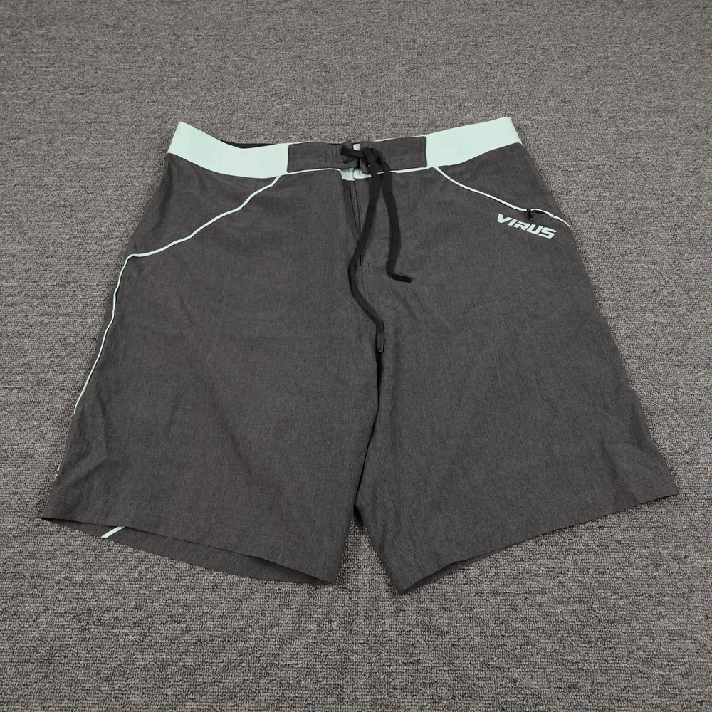Virus Board Shorts Mens 34 Gray Colorblock Stretch Swim Trunks Zip Pocket
